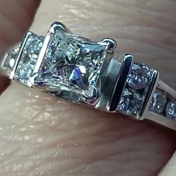 Bridal Ring Set-Princess Cut Engagement Ring-Anniversary Band-Men's Wedding Band - Picture 2 of 5